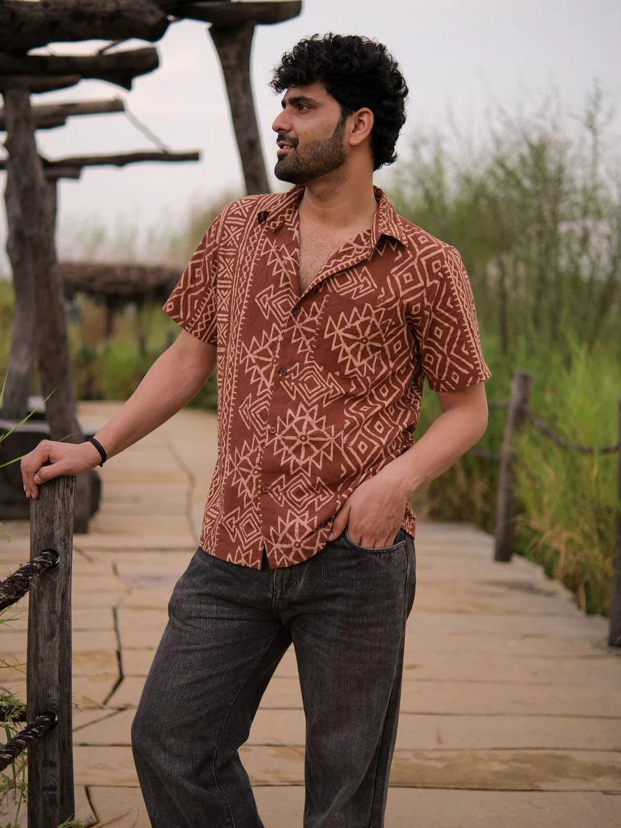 Tribal block print Cotton Half Sleeeve Shirt